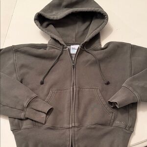 Aritzia TNA Olive Green Crop Full-Zip Hoodie with Hood